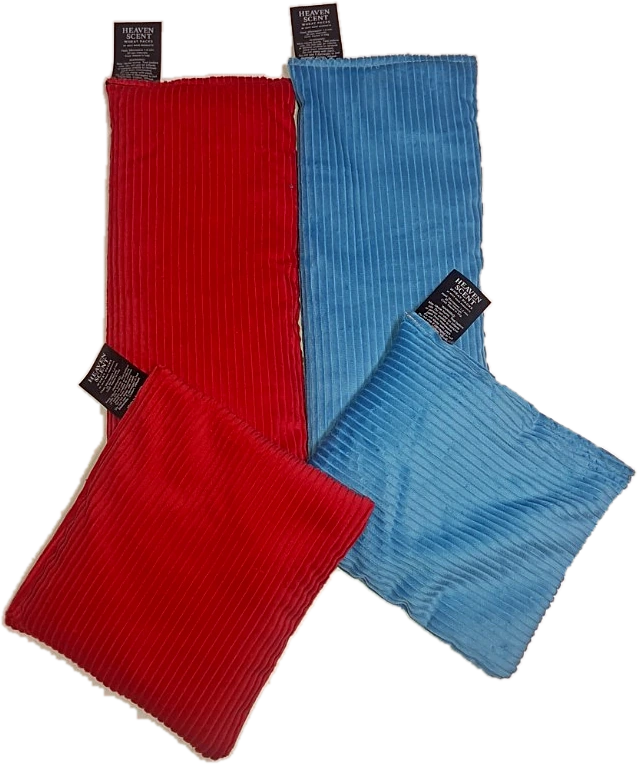 All four Heaven Scent cotton corduroy wheat packs: Square and Rectangle in Red and Turquoise Blue